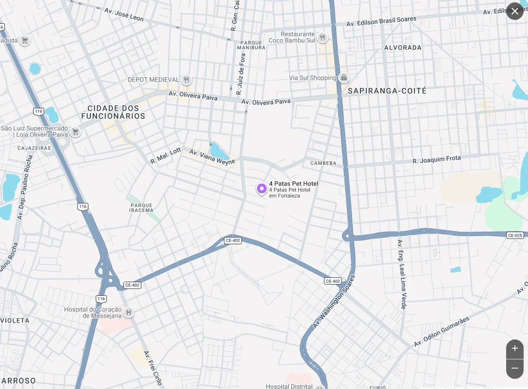 Mapa da região do Cambeba com a localização da 4 Patas Pet Hotel